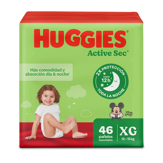 Pañales Huggies Active Sec Talla XG - 46uds