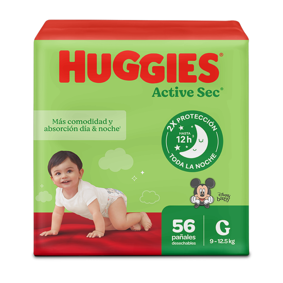 Pañales Huggies Active Sec Talla G - 56uds