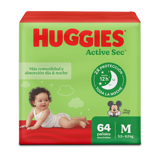 Pañales Huggies Active Sec Talla M - 64uds