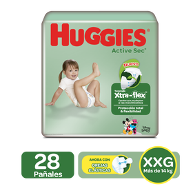 Pañales Huggies Active Sec Xtra-Flex Talla XXG - 28uds